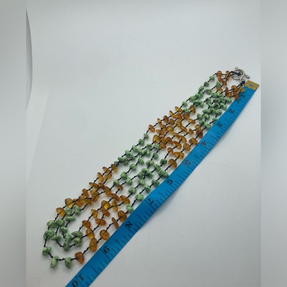 Vtg Sterling Amber Turquoise Pale Green Stone Multi Strand Knotted Silk 18” - Picture 8 of 8